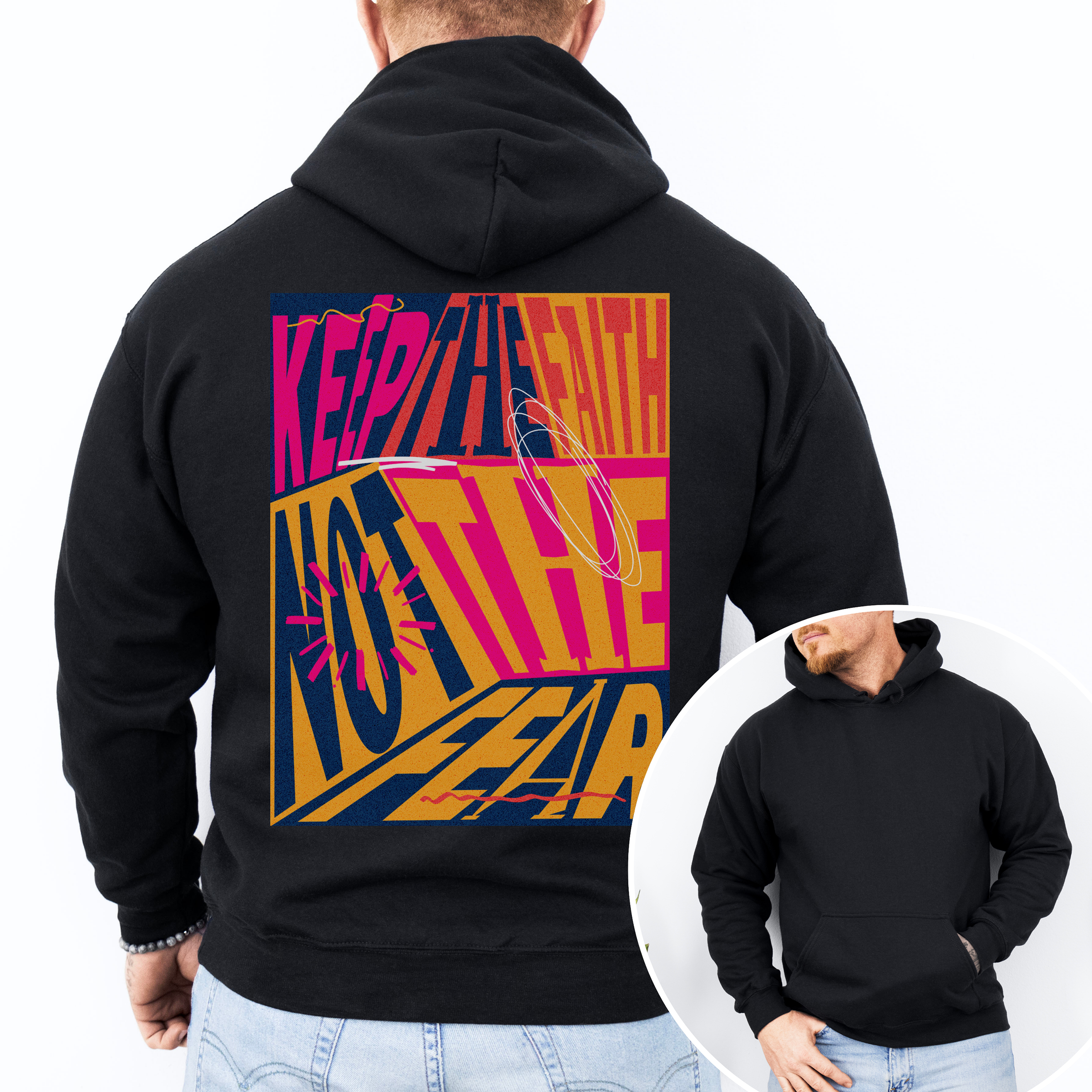 Keep the Faith Rear custom print heavy blend Hoodie