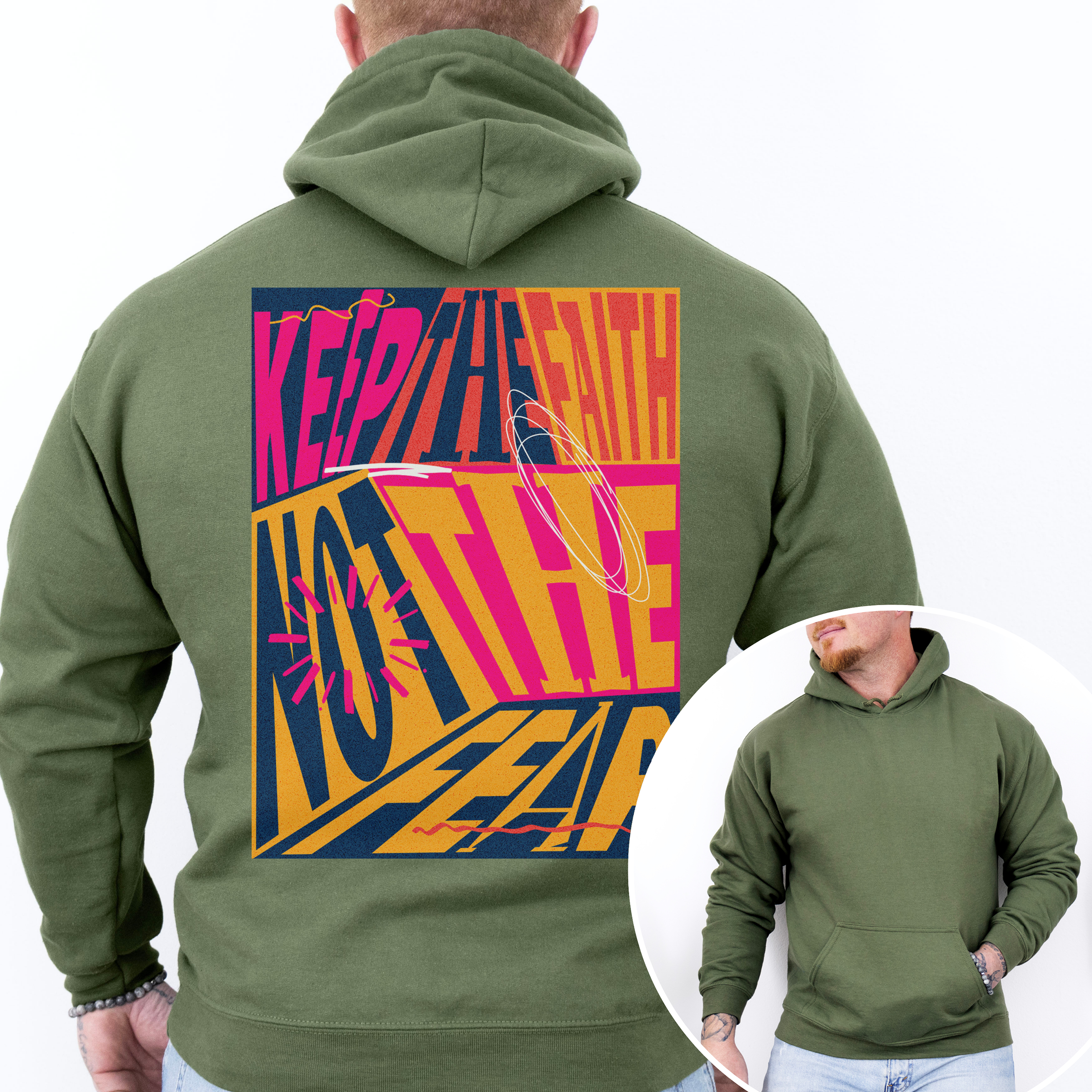 Keep the Faith Rear custom print heavy blend Hoodie