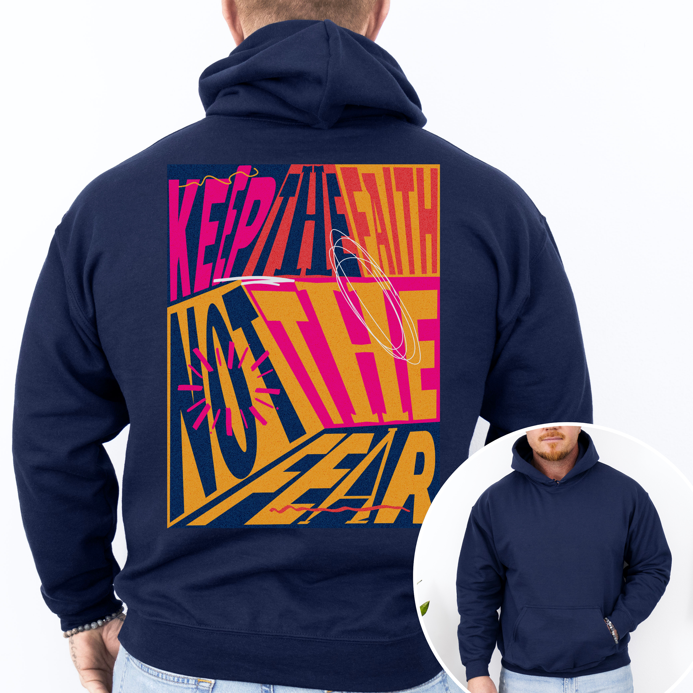 Keep the Faith Rear custom print heavy blend Hoodie