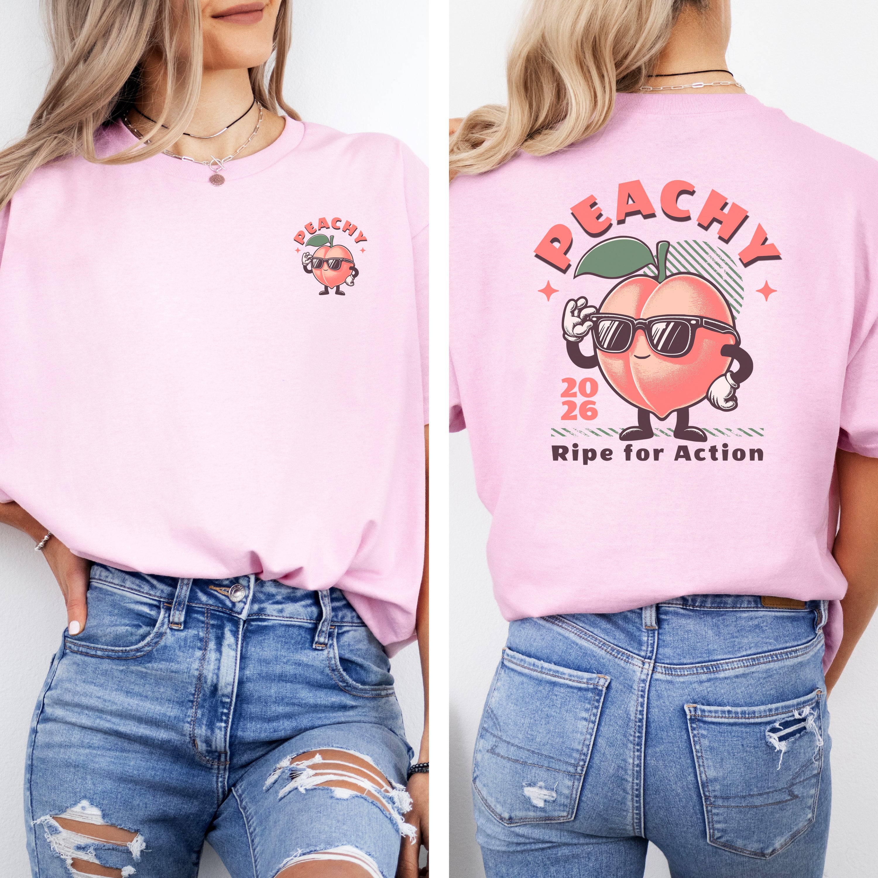 Peachy front & rear custom print heavy cotton T-Shirt