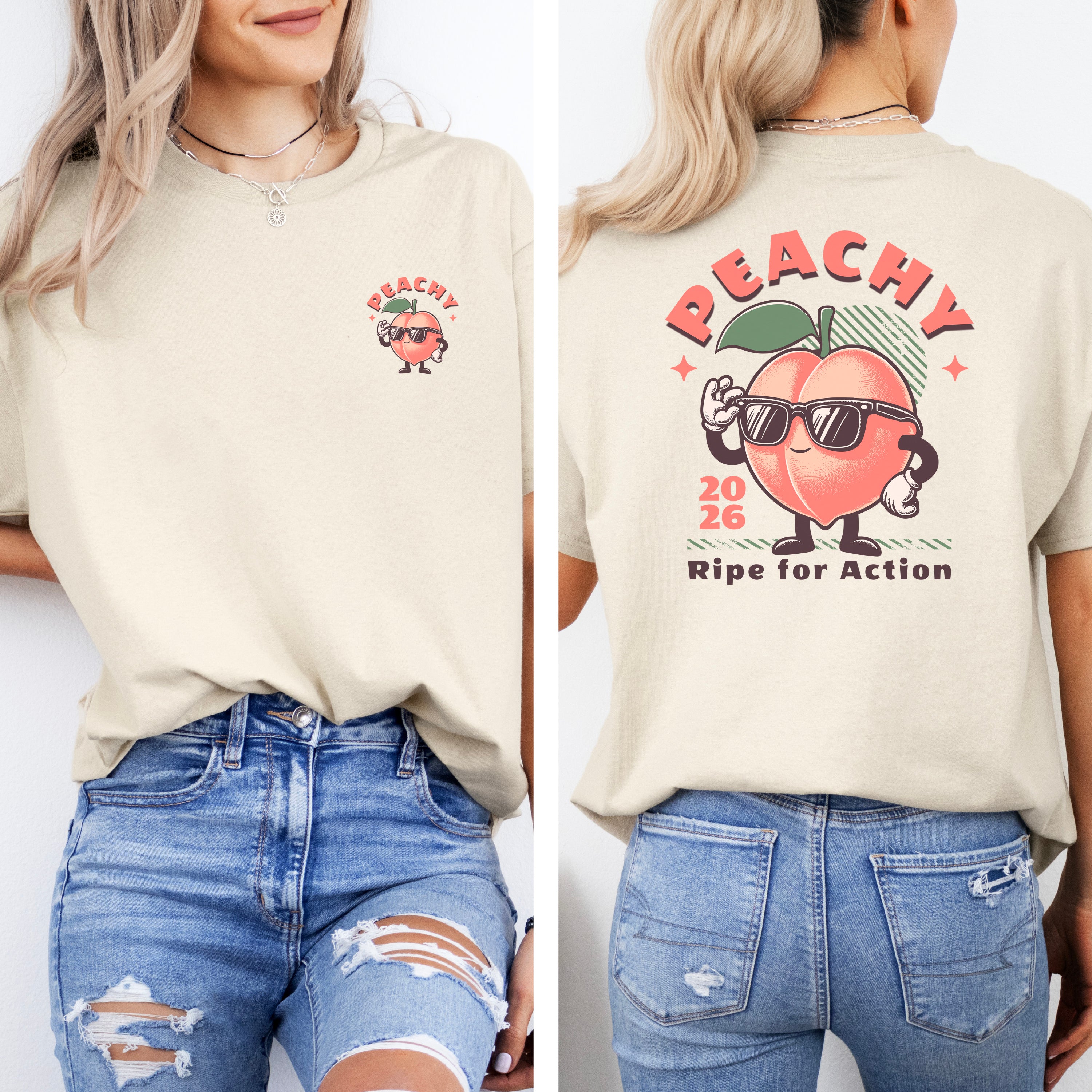 Peachy front & rear custom print heavy cotton T-Shirt