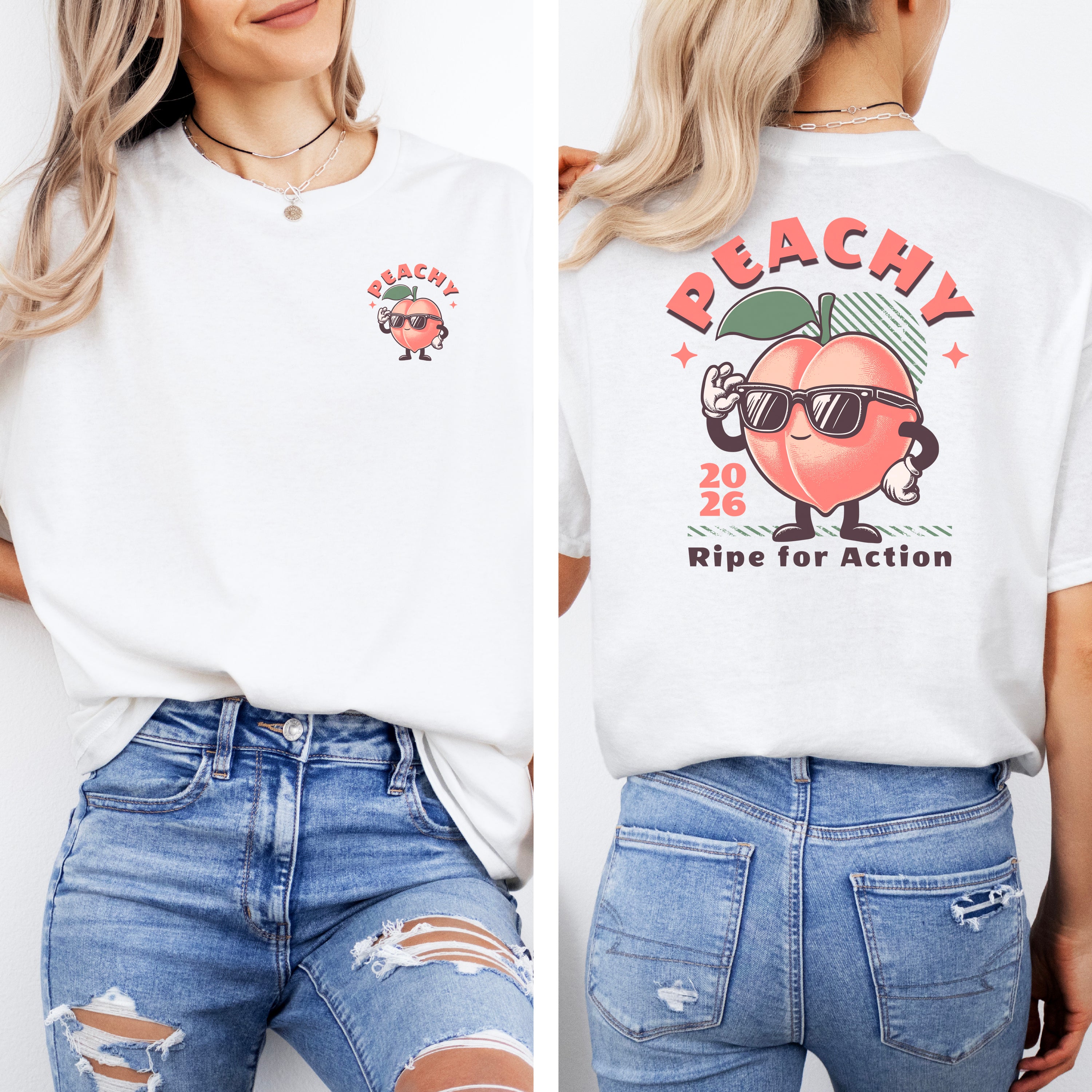 Peachy front & rear custom print heavy cotton T-Shirt
